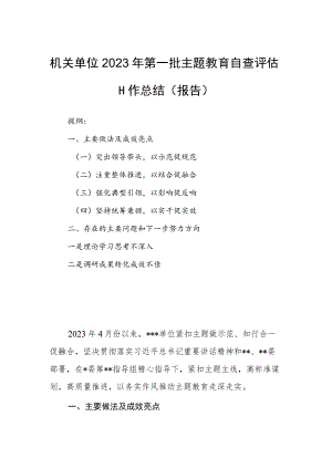 机关单位2023年第一批主题教育自查评估工作总结（报告）.docx