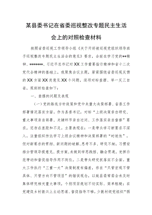 某县委书记在省委巡视整改专题民主生活会上的对照检查材料.docx