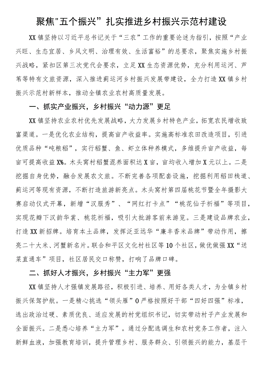 聚焦“五个振兴”扎实推进乡村振兴示范村建设.docx_第1页