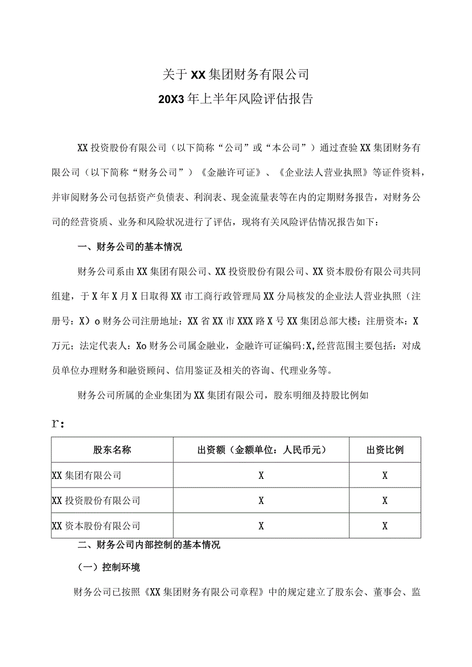 关于XX集团财务有限公司20X3年上半年风险评估报告.docx_第1页