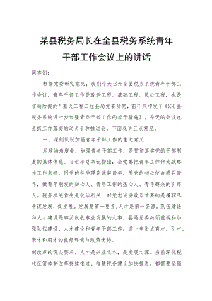 某县税务局长在全县税务系统青年干部工作会议上的讲话.docx