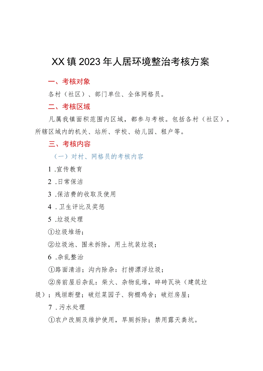 XX镇2023年人居环境整治考核方案.docx_第1页