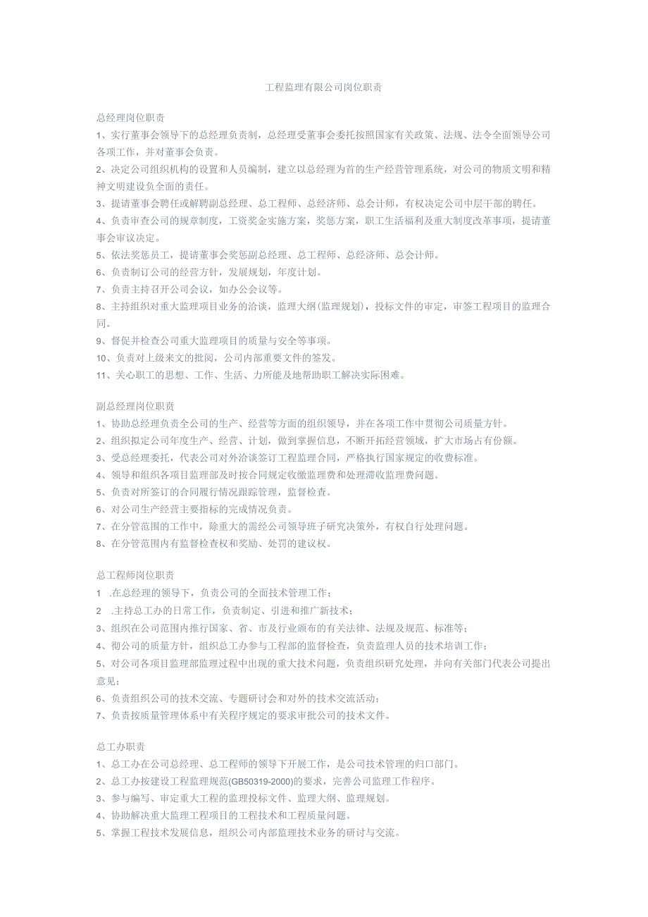 某工程监理有限公司岗位职责.docx_第1页