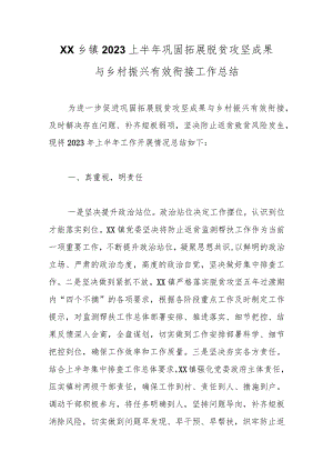 精选XX乡镇2023上半年巩固拓展脱贫攻坚成果与乡村振兴有效衔接工作总结.docx