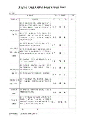 黑龙江省支持重大科技成果转化项目专家评审表.docx