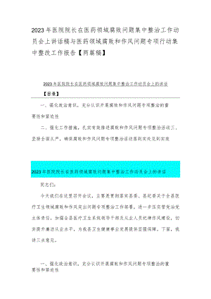 2023年医院院长在医药领域腐败问题集中整治工作动员会上讲话稿与医药领域腐败和作风问题专项行动集中整改工作报告【两篇稿】.docx