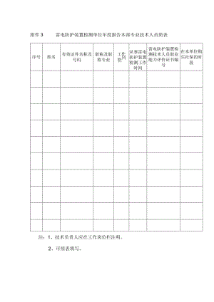 雷电防护装置检测单位年度报告本部专业技术人员简表.docx