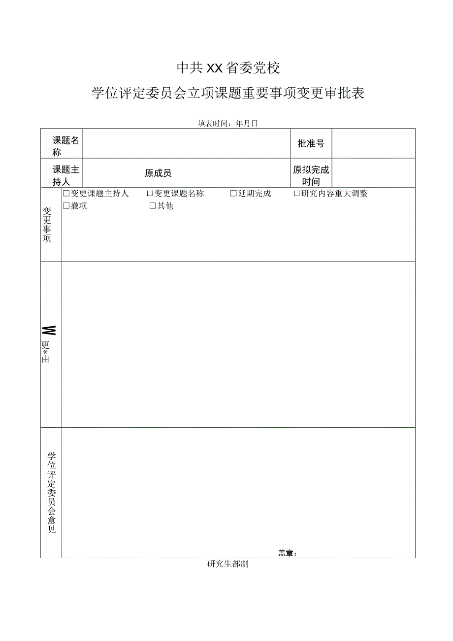 XX省委党校学位评定委员会立项课题重要事项变更审批表.docx_第1页