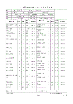 XX工程职业技术学院学生中文成绩单（工程测量技术专业（专科）.docx