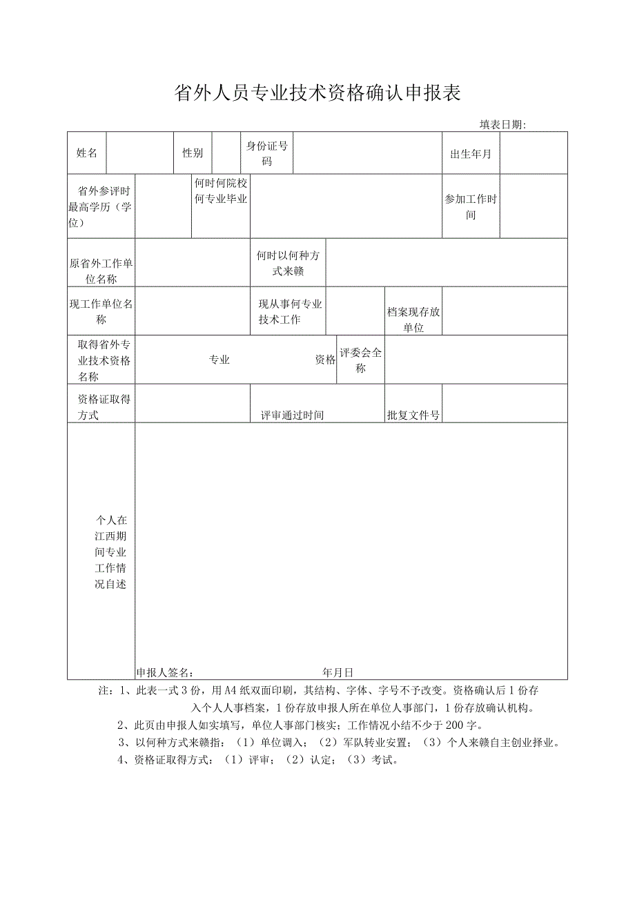 省外人员专业技术资格确认申报表.docx_第1页