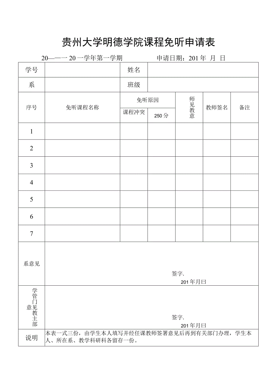 贵州大学明德学院课程免听申请表.docx_第1页