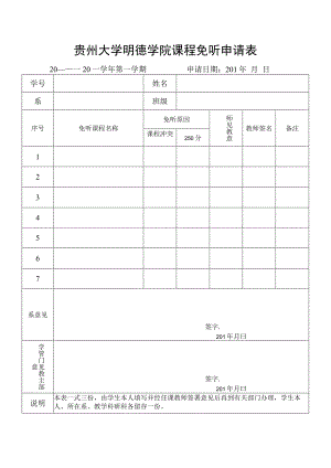 贵州大学明德学院课程免听申请表.docx