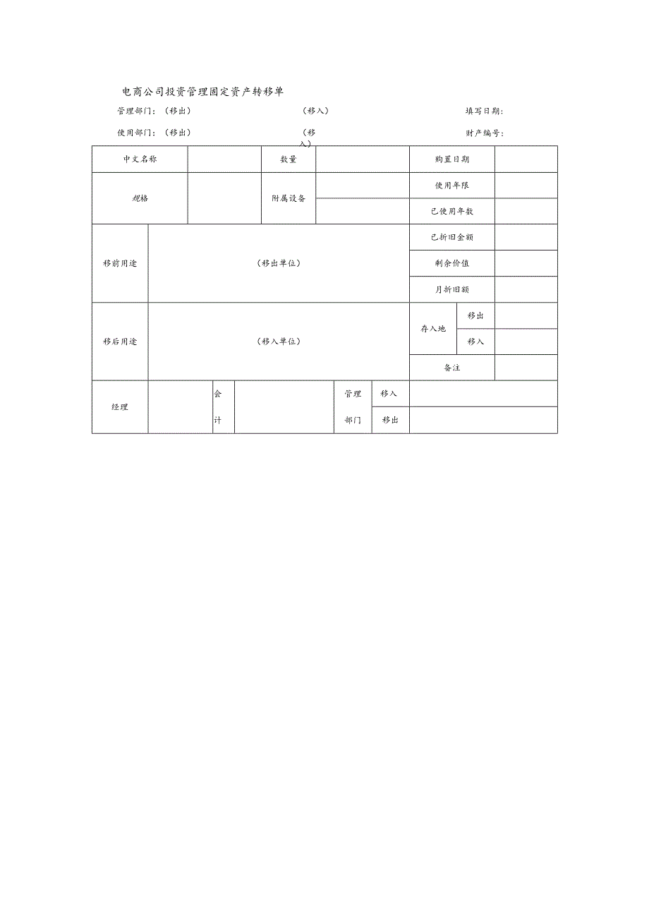 电商公司投资管理固定资产转移单.docx_第1页