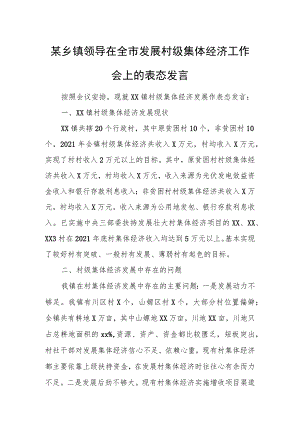 某乡镇领导在全市发展村级集体经济工作会上的表态发言.docx