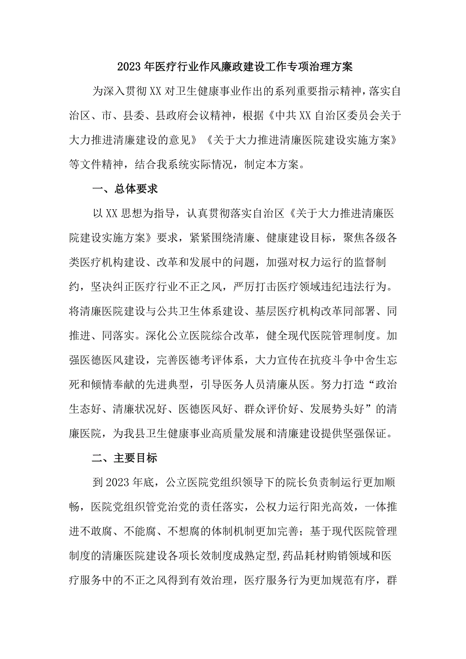 2023年医疗行业党风廉政建设工作专项行动实施方案.docx_第1页