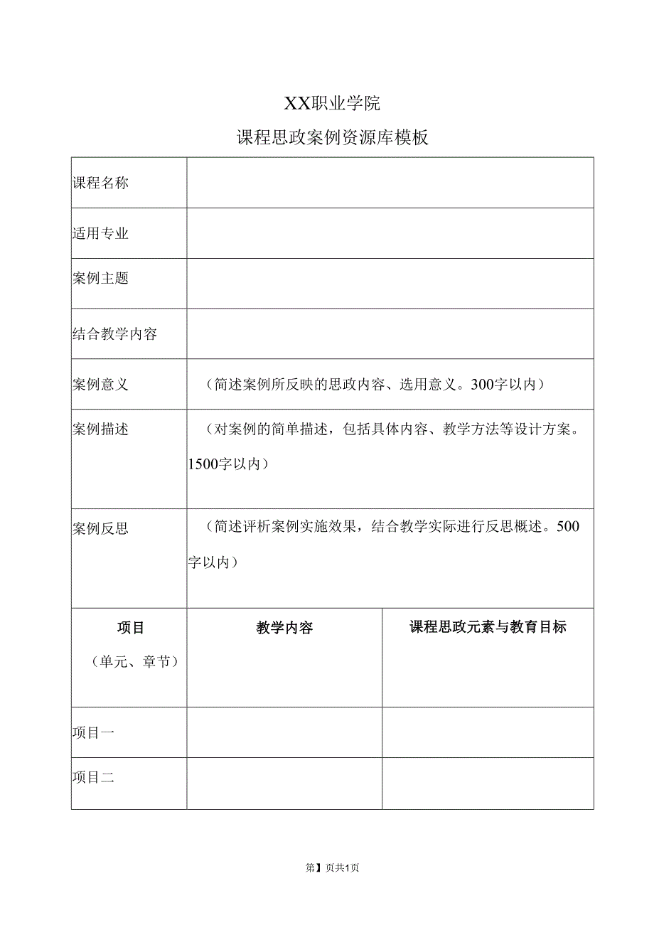 XX职业学院课程思政案例资源库模板.docx_第1页