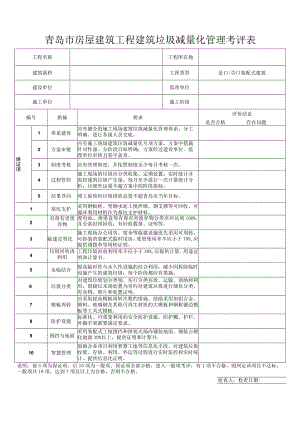 青岛市房屋建筑工程建筑垃圾减量化管理考评表.docx