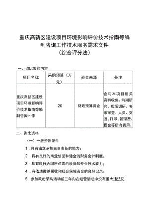 重庆高新区建设项目环境影响评价技术指南等编制咨询工作技术服务需求文件综合评分法.docx