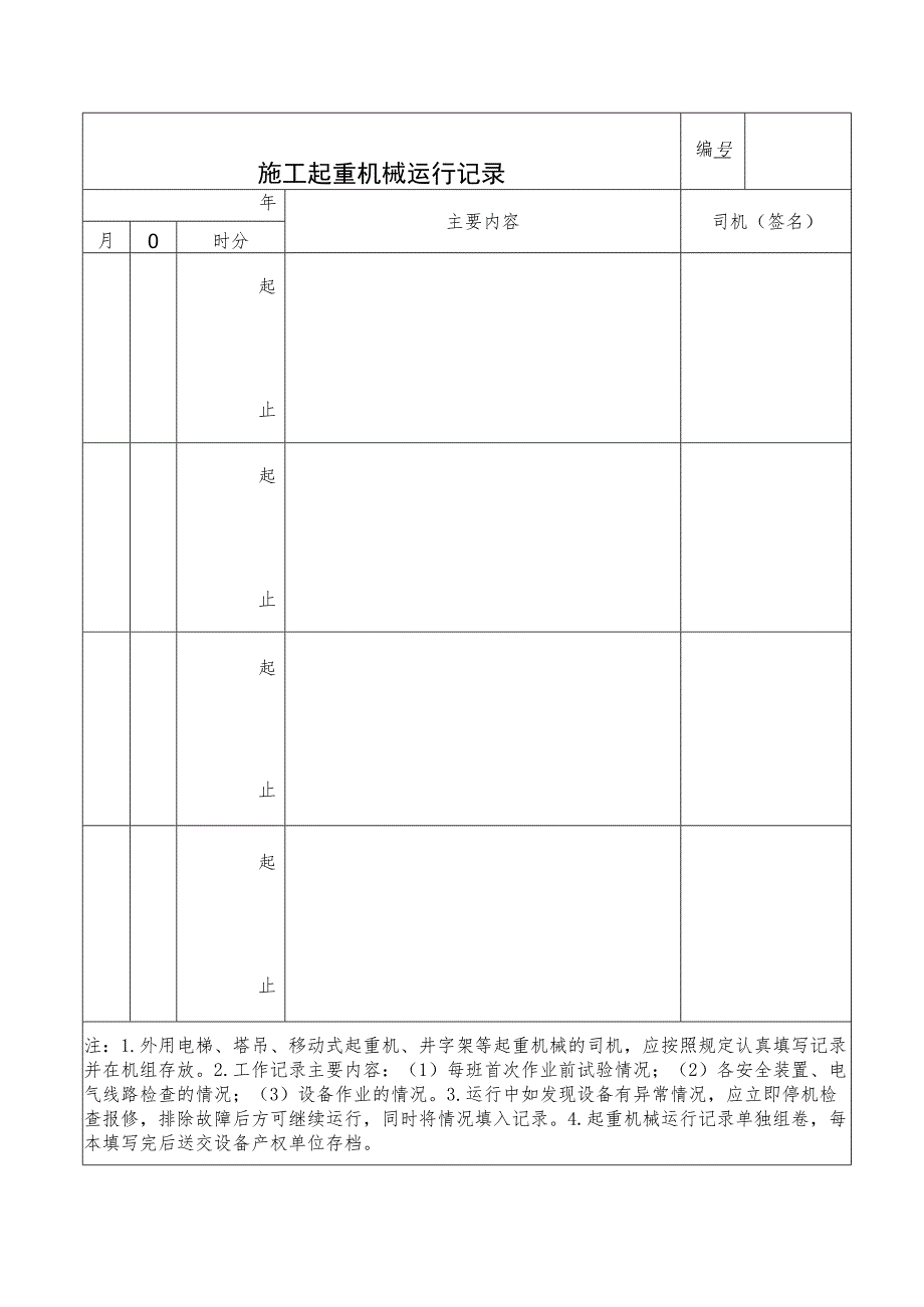 施工起重机械运行记录范文.docx_第1页