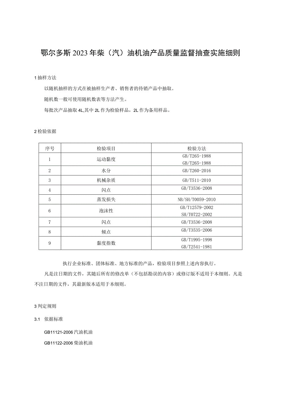 鄂尔多斯2023年柴汽油机油产品质量监督抽查实施细则.docx_第1页