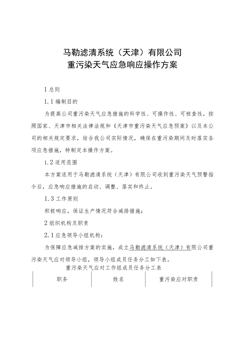 马勒滤清系统天津有限公司重污染天气应急响应操作方案.docx_第2页