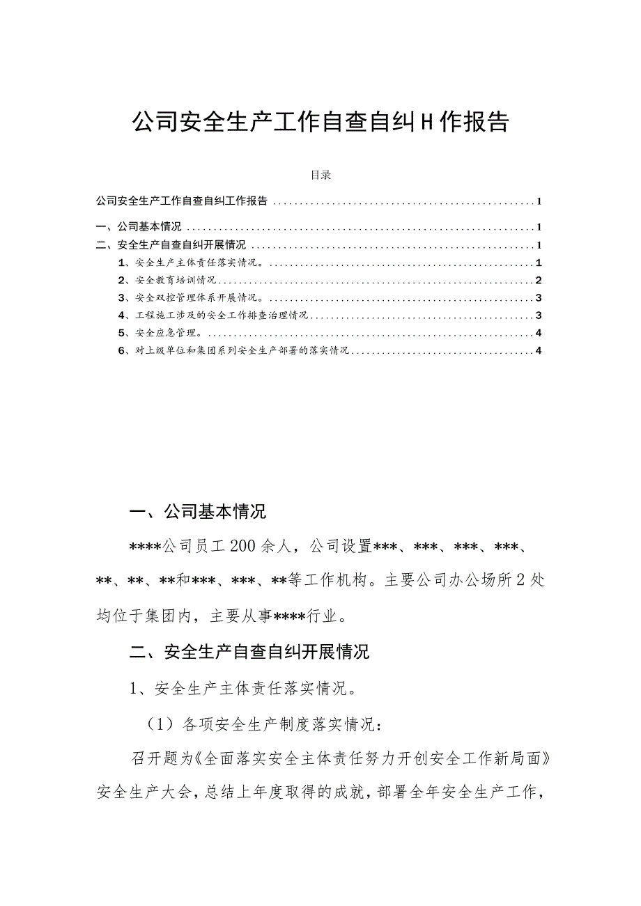 公司安全生产工作自查自纠工作报告.docx_第1页