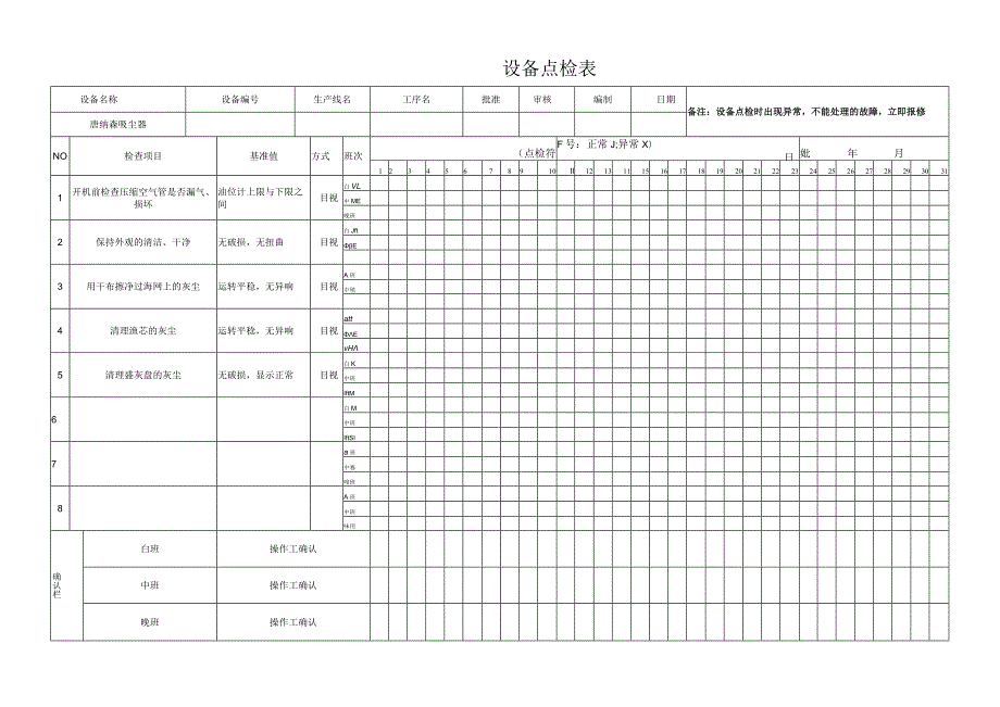 唐纳森吸尘器日常点检表.docx_第1页