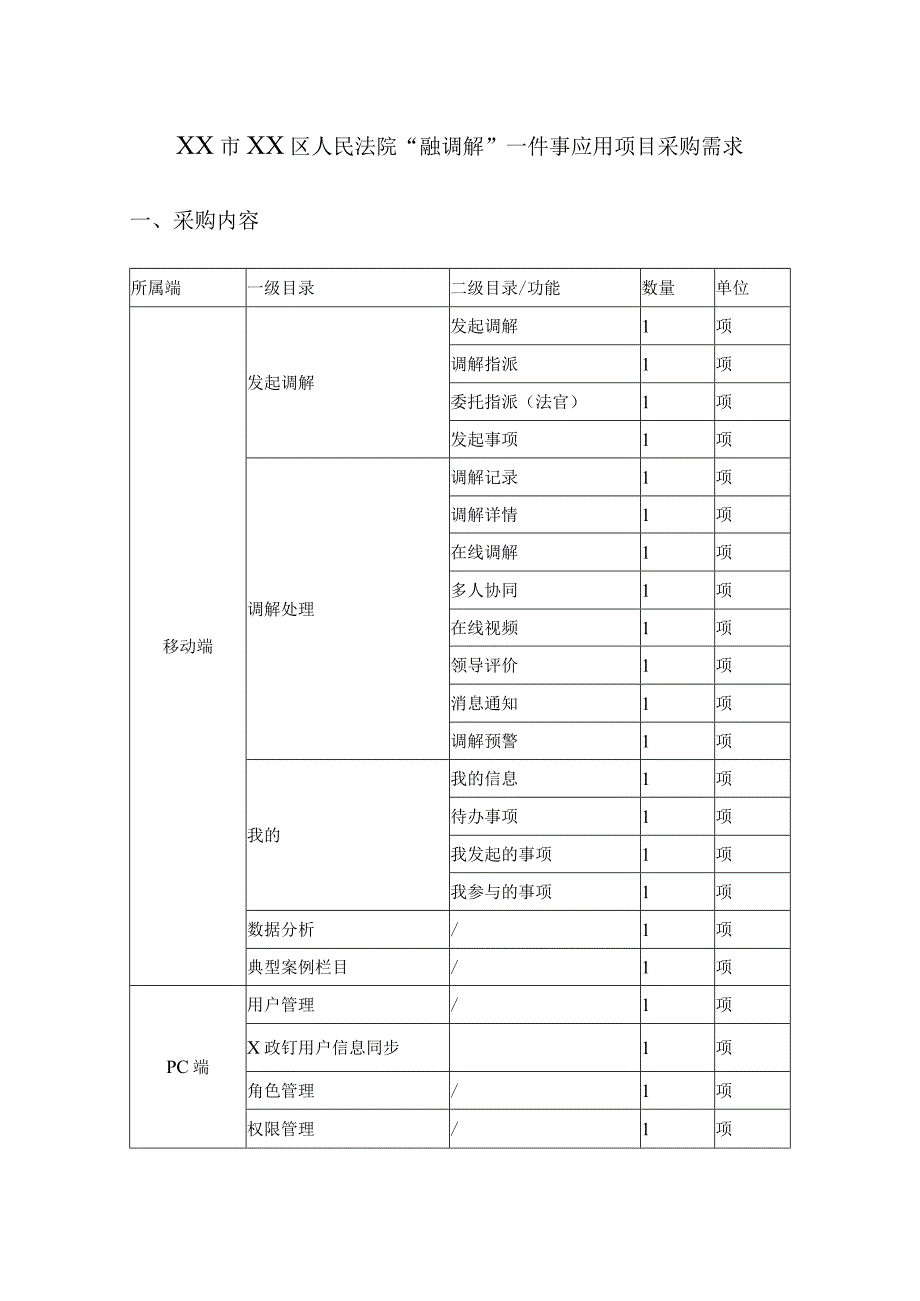 XX市XX区人民法院“融调解”一件事应用项目采购需求.docx_第1页