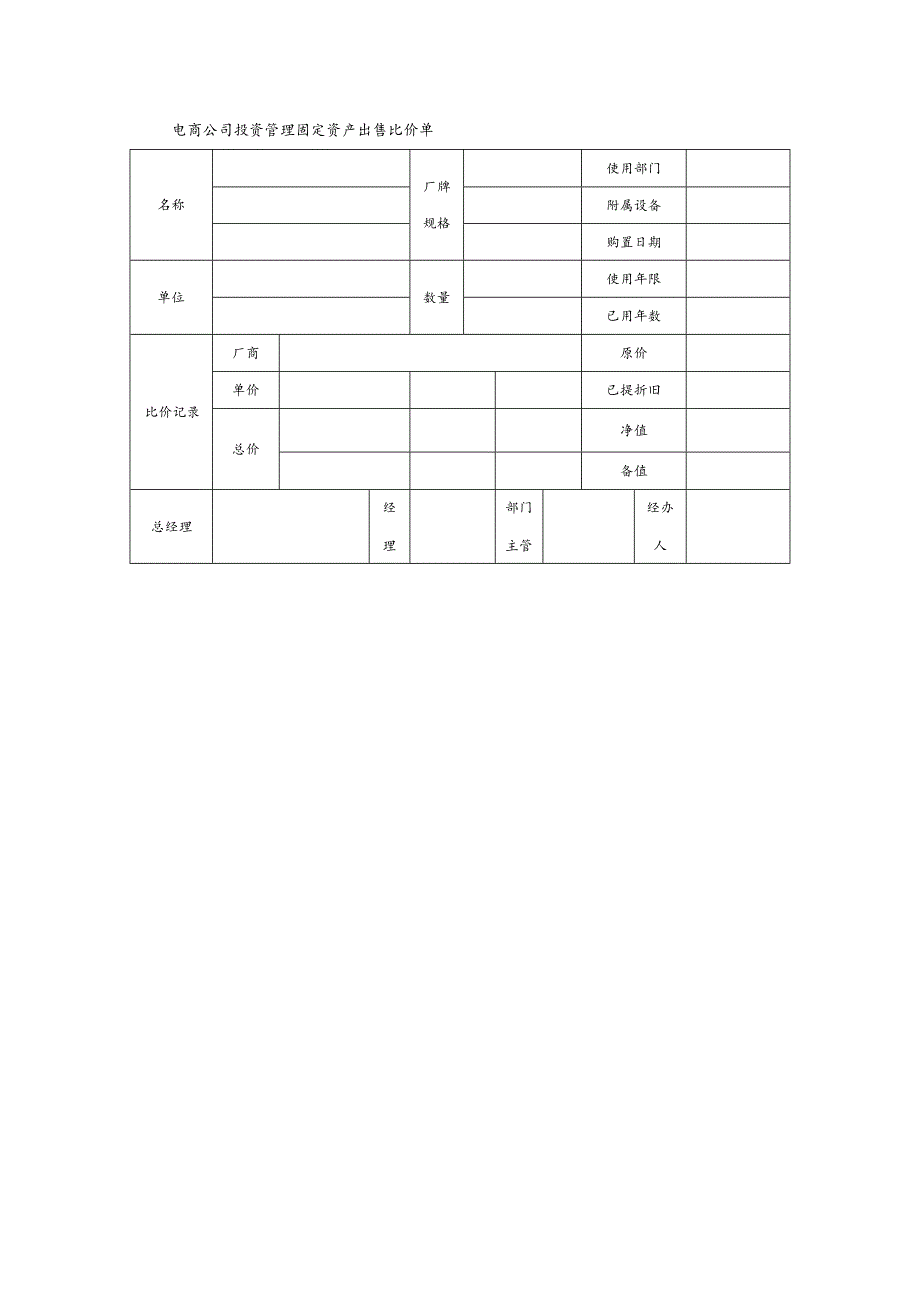 电商公司投资管理固定资产出售比价单.docx_第1页