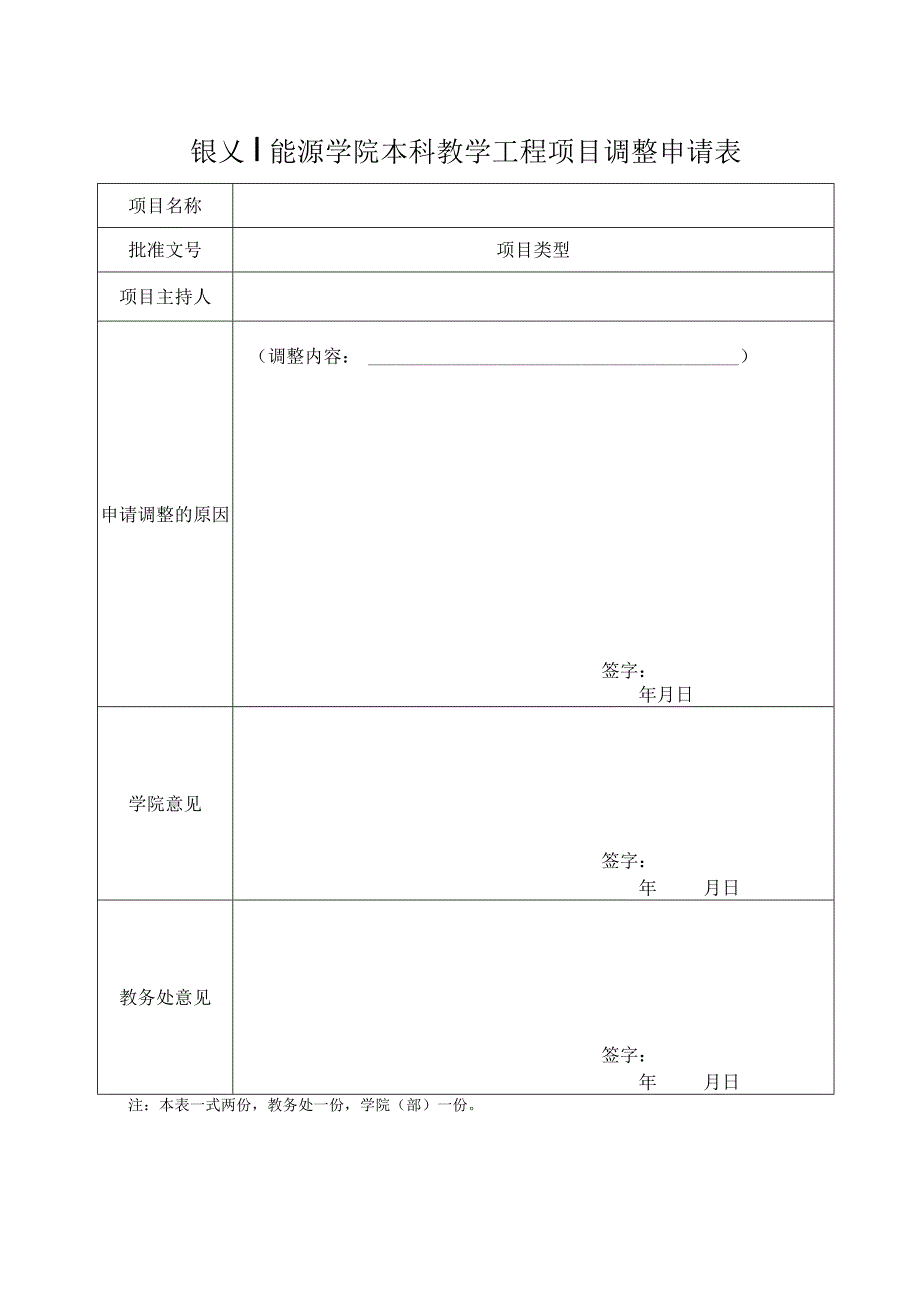 银川能源学院本科教学工程项目调整申请表.docx_第1页