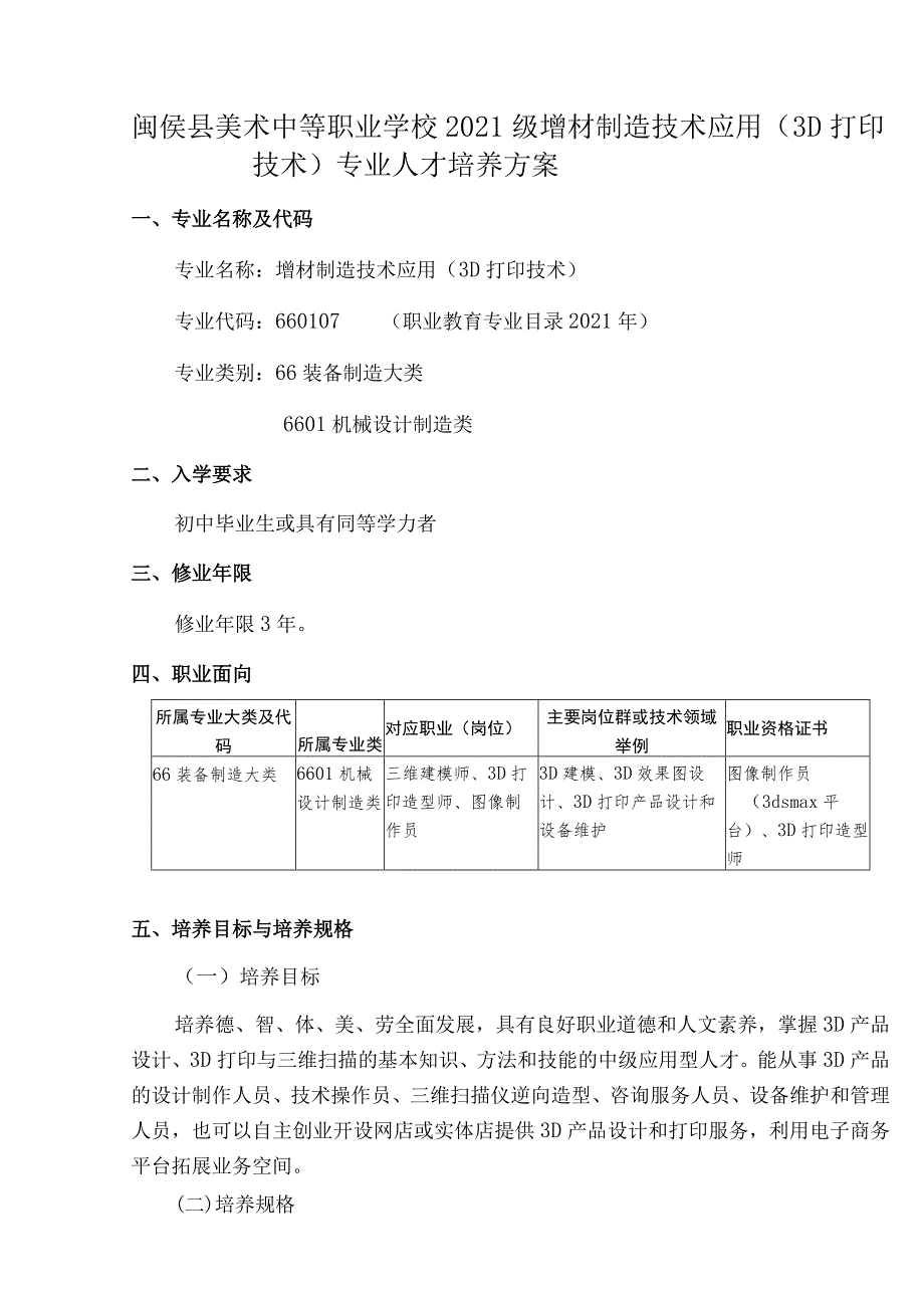 闽侯县美术中等职业学校2021级增材制造技术应用.docx_第2页