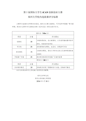 第十届国际大学生iCAN创新创业大赛郑州大学校内选拔赛评分标准.docx