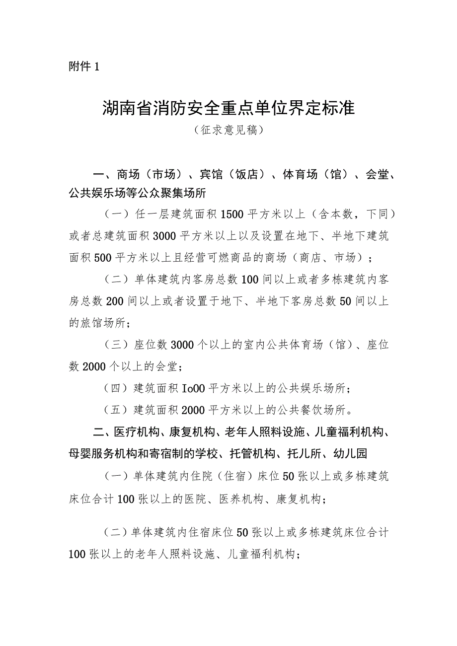 湖南省消防安全重点单位界定标准（征求意见稿）.docx_第1页