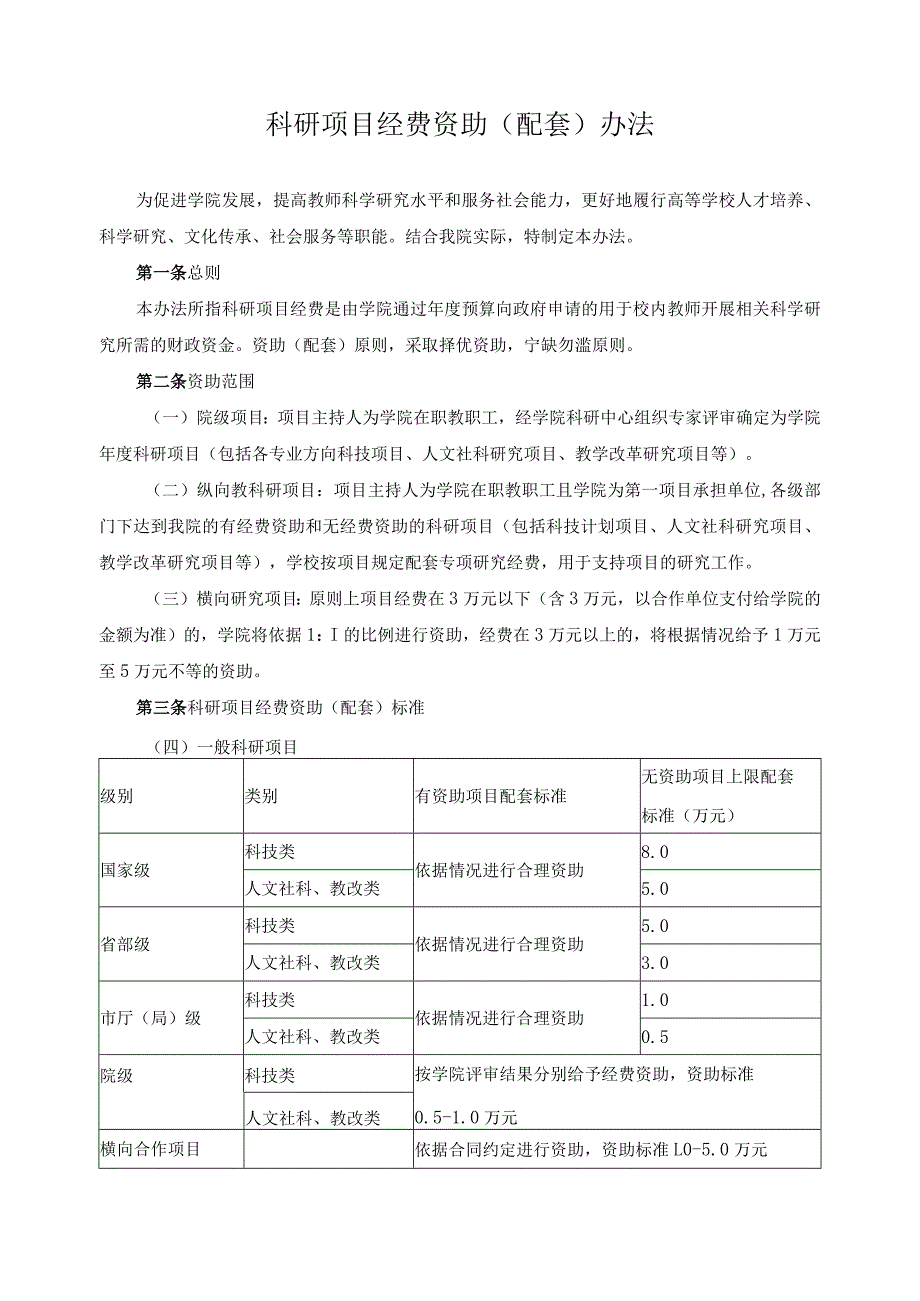 科研项目经费资助（配套）办法.docx_第1页