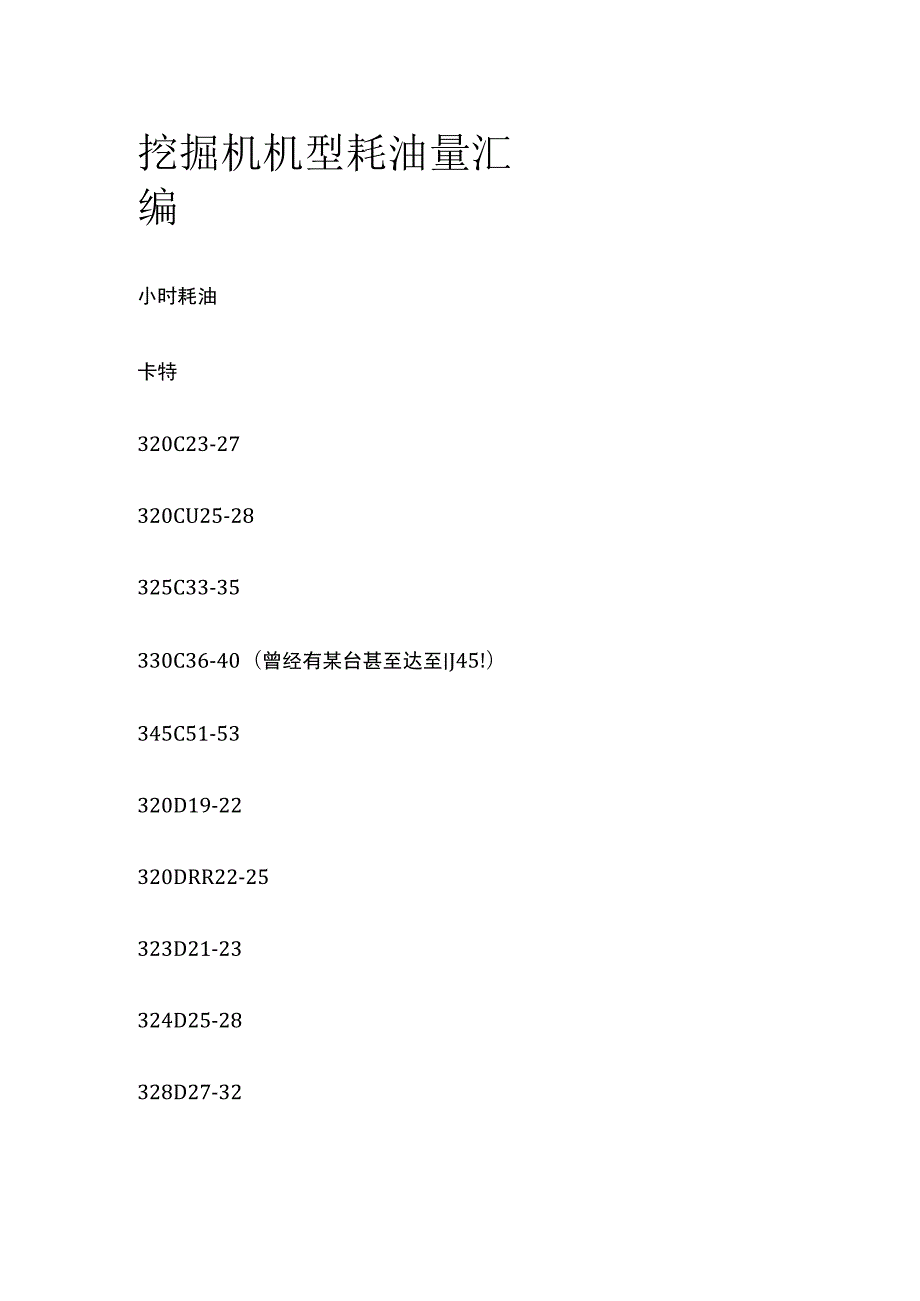 挖掘机机型耗油量汇编.docx_第1页