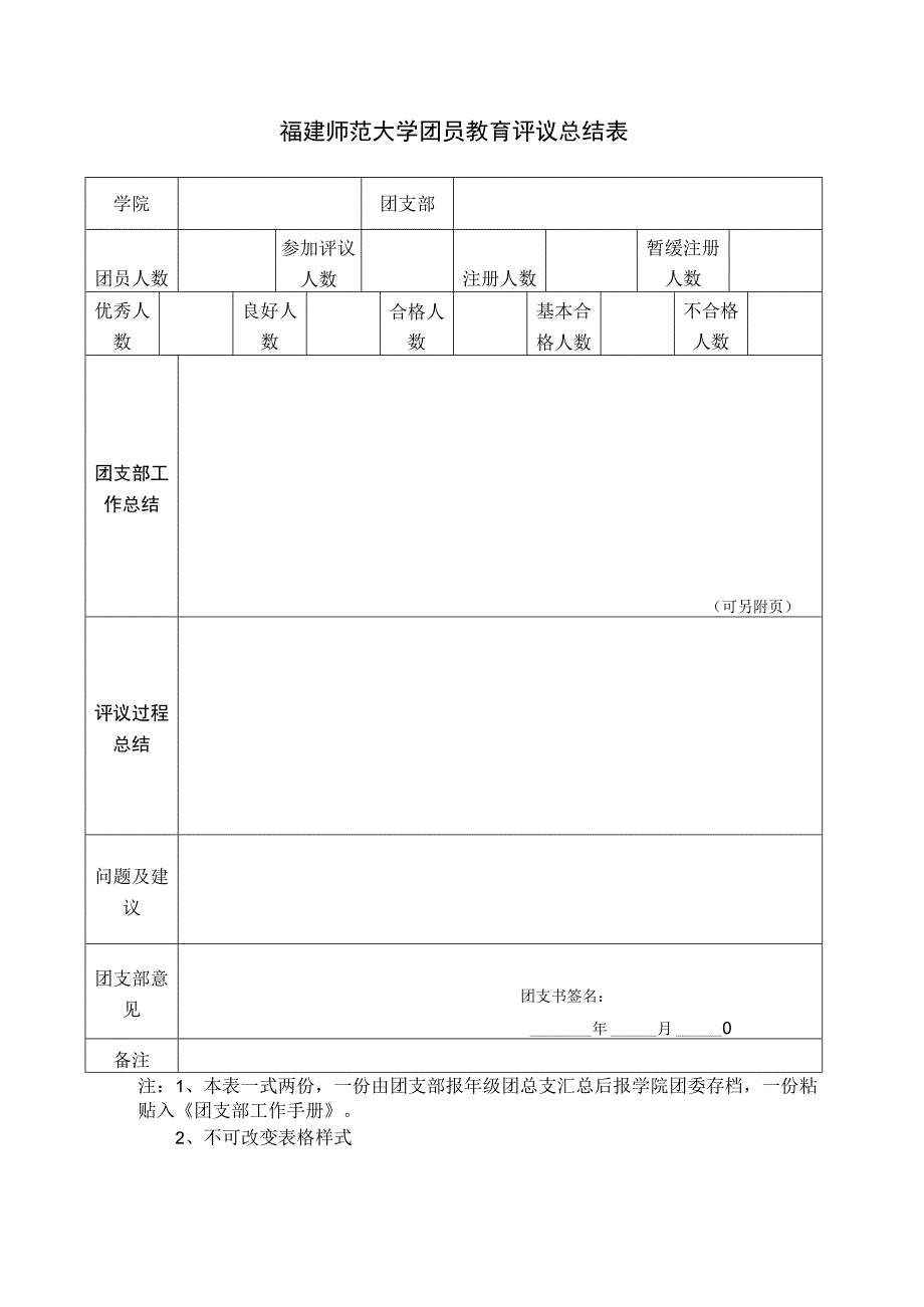 福建师范大学团员教育评议总结表.docx_第1页