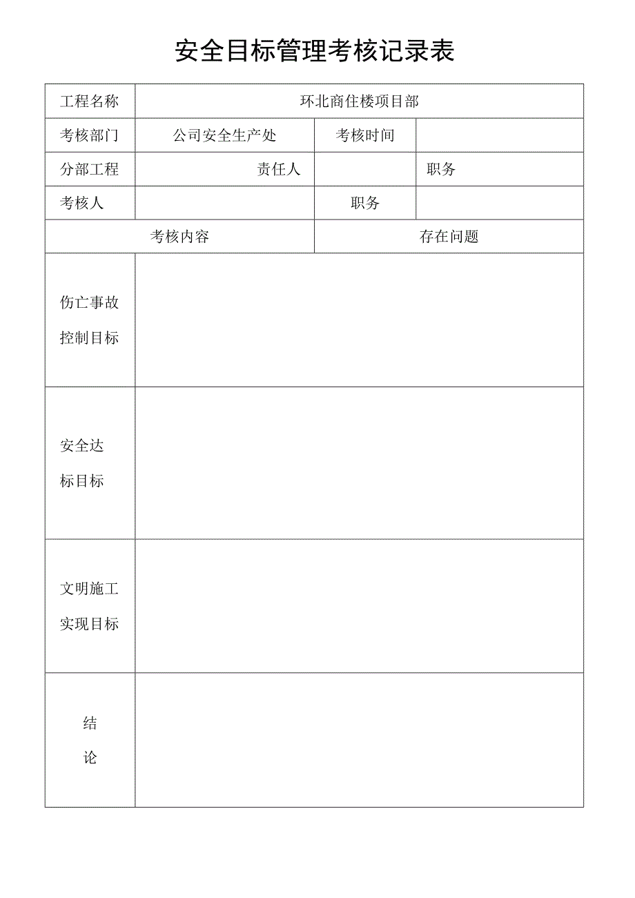 安全目标管理考核记录表模板范文.docx_第1页