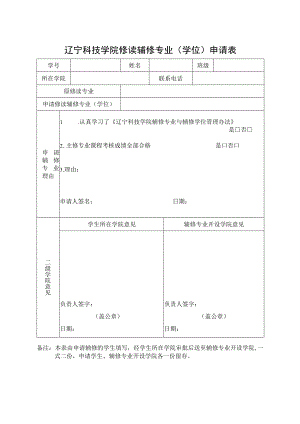 辽宁科技学院修读辅修专业学位申请表.docx