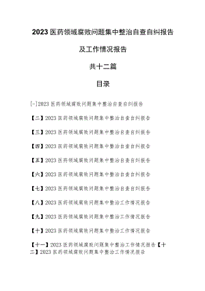 （12篇）2023医药领域腐败问题集中整治自査自纠报告及工作情况报告.docx