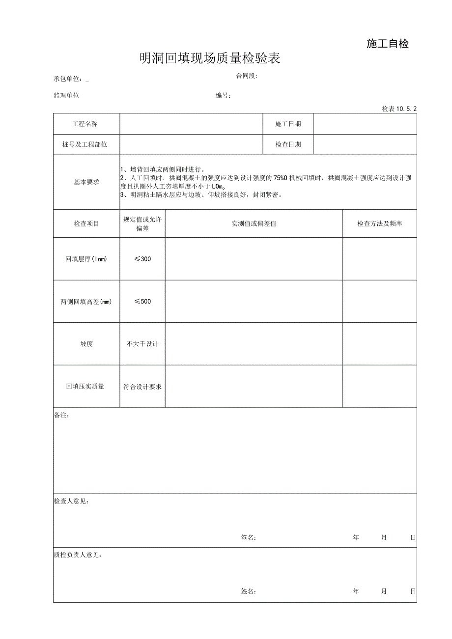 明洞回填现场质量检验表.docx_第1页