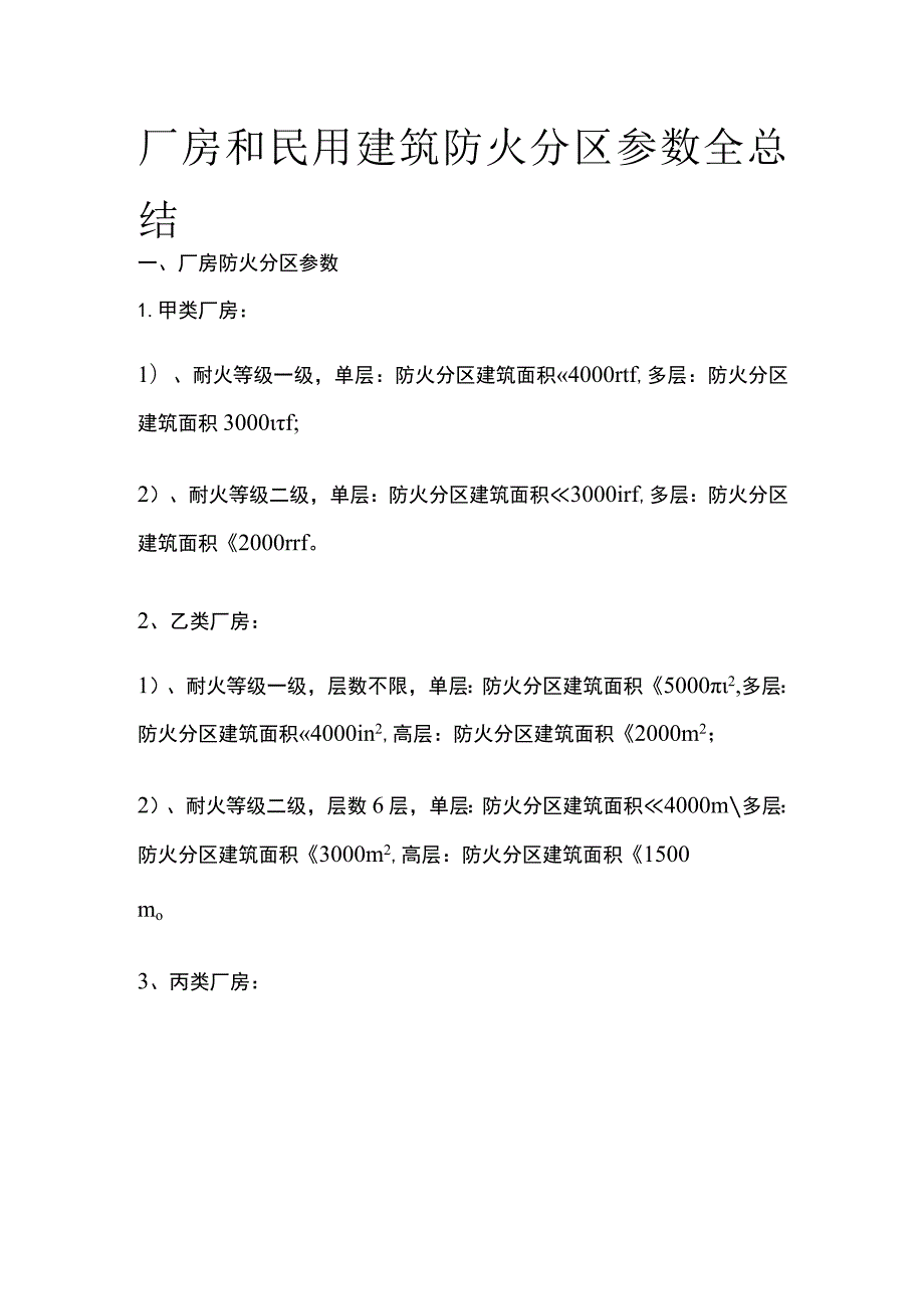 厂房和民用建筑防火分区参数全总结.docx_第1页