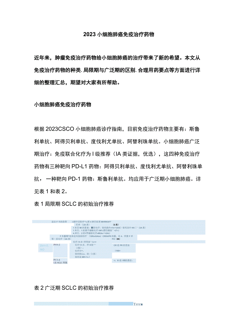 2023小细胞肺癌免疫治疗药物.docx_第1页