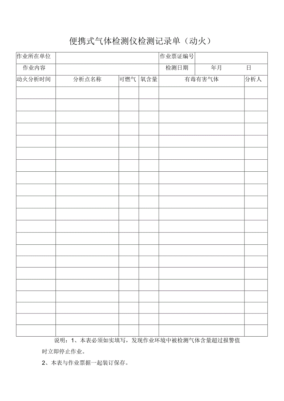 便携式气体检测仪检测记录单（动火）.docx_第1页