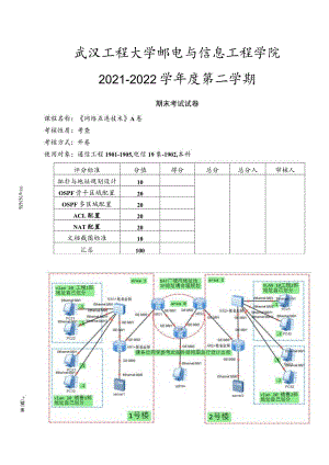 武汉工程大学邮电与信息工程学院期末考试-网络互连技术期末报告.docx