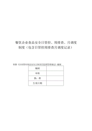 餐饮企业食品安全日管控、周排查、月调度制度（包含日管控周排查月调度记录）.docx