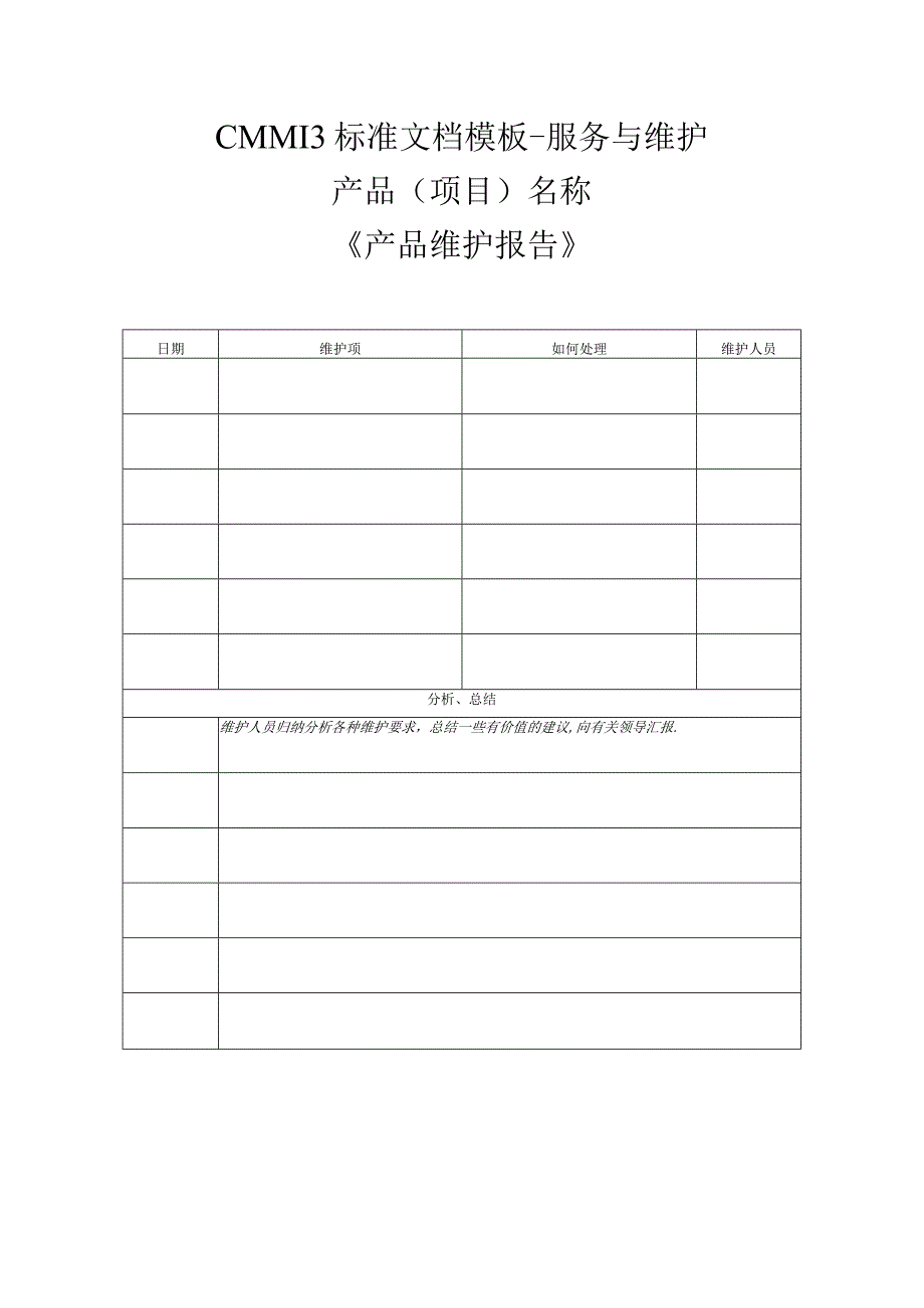 CMMI 3标准文档模板-服务与维护-产品维护报告.docx_第1页