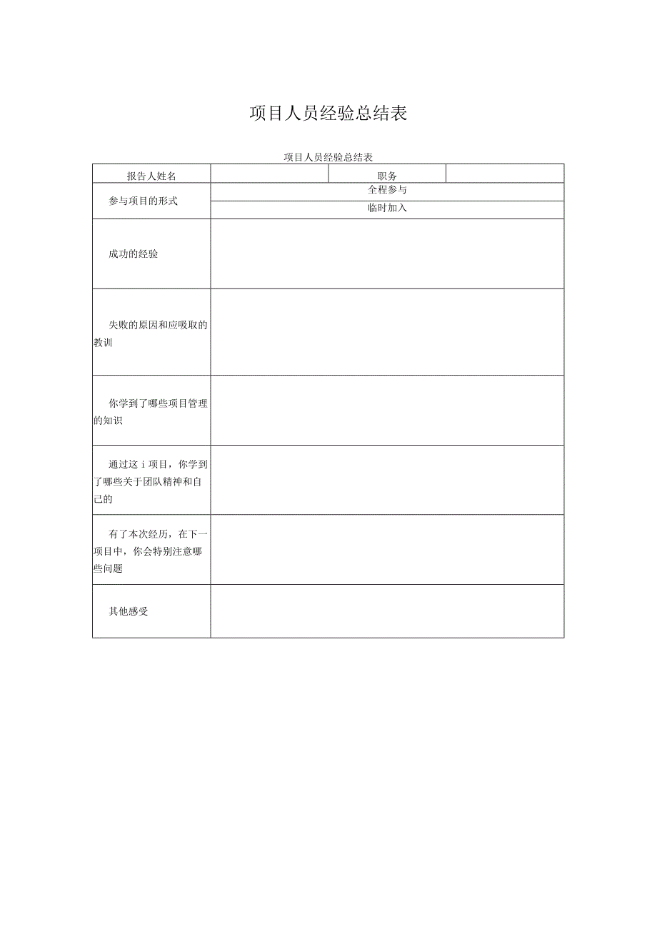 项目人员经验总结表.docx_第1页