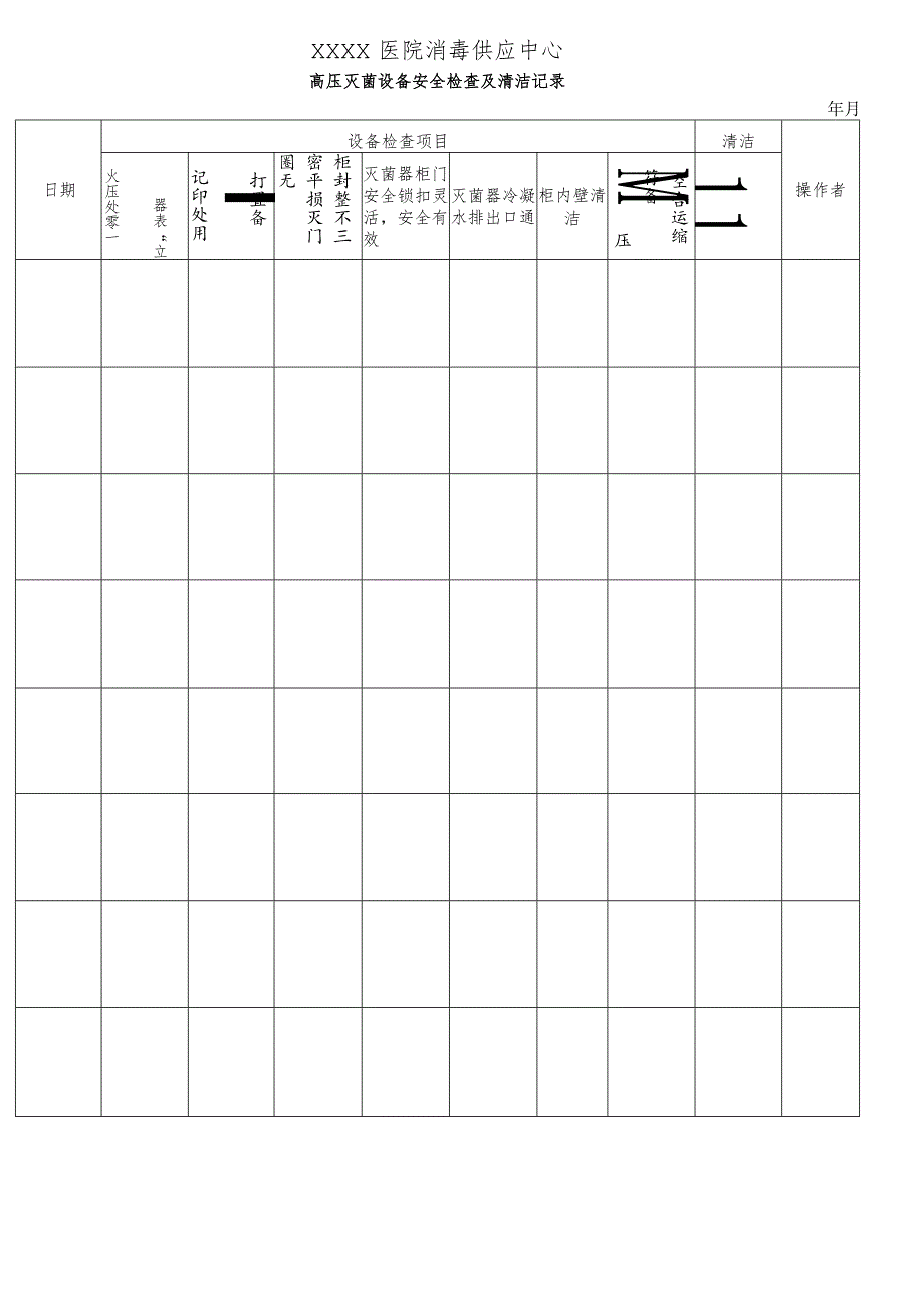 医院消毒供应中心高压灭菌设备安全检查及清洁记录表.docx_第1页