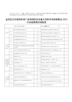 金凤区文化旅游体育广电局消防安全重大风险专项排查整治2023行动进展情况调度表.docx