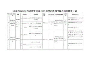 金华市金东区市场监管领域2023年度市级部门联合随机抽查计划.docx